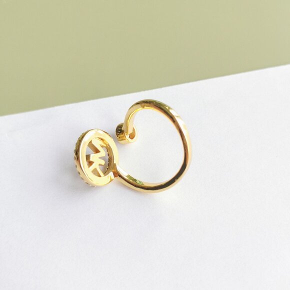 Michael Kors Monogram Logo and Crystal Gold Open Ring #7 NEW - Picture 4 of 5
